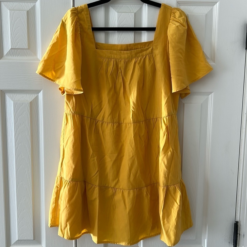 Vestique Tiered Gold Lined Babydoll Square Neck Mini Dress Size Large